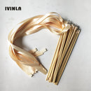 Wedding wand set with fuchsia and pink ribbon and gold bells