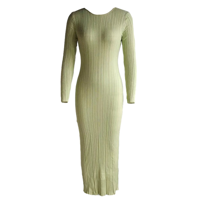 Bodycon Knit Dress Long Sleeve Crew Neck Ribbed Dress Slim Fit Long Dress