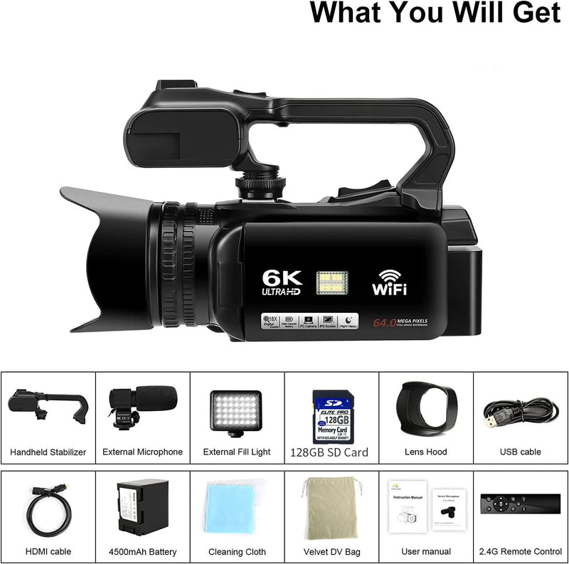 Professional Camcorder WIFI Digital Video Camera For Youtube Streaming Vlog Recorder 18X Webcam Stabilizer Camera 6K