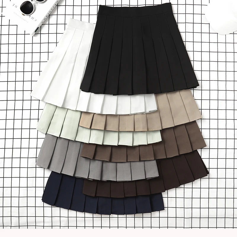 Brown Skirt Ladies 2025 Summer Clothes Women's High Waist Harajuku Korean Style Black Mini Pleated Skirt For School Girl Uniform