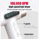 Super Portable USB Charging Wireless Hair Dryer 100000RPM High Wind Powerful Cold/Hot Air Styling Tools LED Display