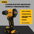 Rechargeable brushless cordless impact drill with power supply.