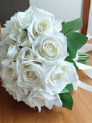 Bridal bouquets, white bridal bouquet, silk flowers, artificial roses,