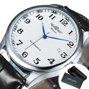 Winner Classic Business Watch for Men Retro Calendar Blue Hands Automatic Mechanical Watches Top Brand Luxury Steel Leather Belt