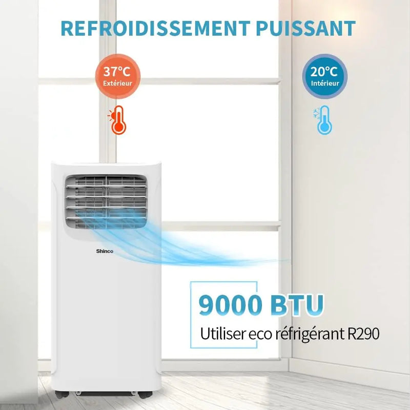 SHINCO Mobile Air Conditioner with Exhaust Hose, 9000BTU, 2.6 kW, Cooling & Ventilating & Dehumidifying, Mobile Air Conditioner