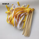 Wedding wand set with fuchsia and pink ribbon and gold bells