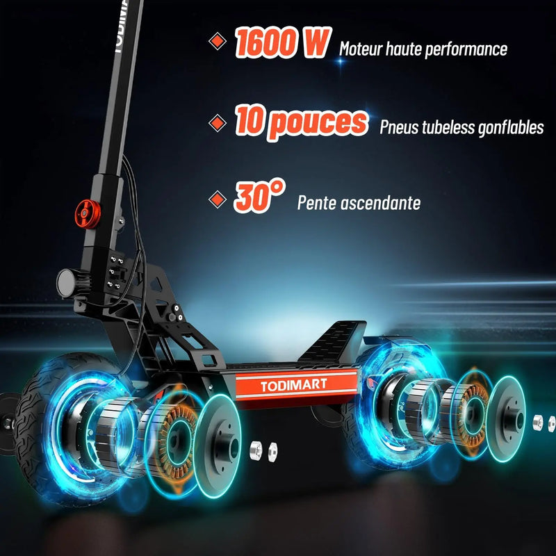 S13 adult Electric Scooter, range 75-90km,48V 20.8Ah, motor 1000W * 2, electric folding totinette, TODIMART