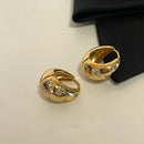 Stainless Steel Smooth Star Zircon Hoop Earrings for Women Girls Metal Chunky Ear  Buckle Jewelry Accessories Gift