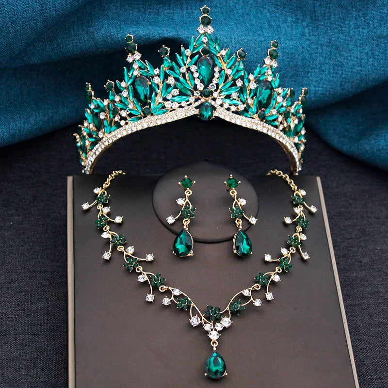 Baroque Tiaras and Crowns Princess 3-pack Wedding Crown Sets and Necklace Earrings for Party Birthday Costume Jewelry Bridal