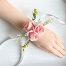 Bride groom wedding accessories wrist corsage bracelet cuff flower bridesmaid boutonniere Men Pins Silk Roses Artificial Flowers