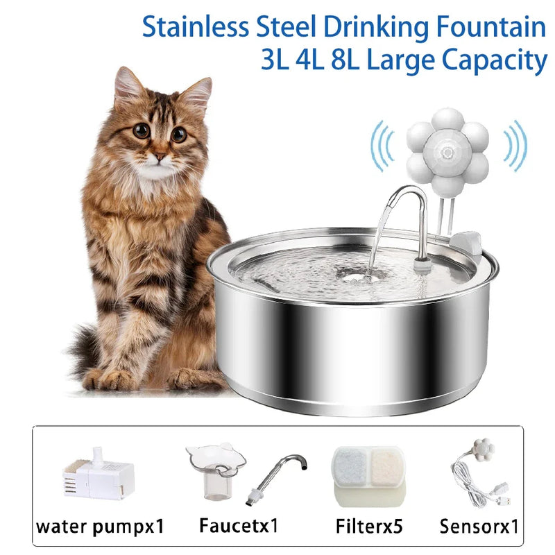 Stainless Steel Cat Water Fountain Automatic Cat Drinker Drinking Fountain For Cats Dogs Pet Water Dispenser Accessories