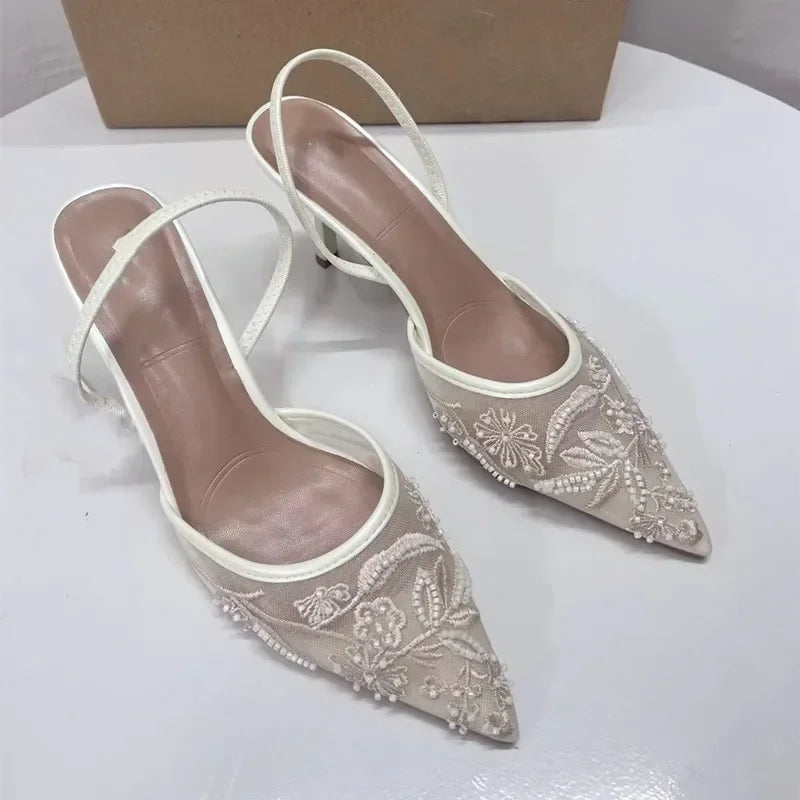 Mesh Open Heel Sandals Shoes Fashion. Print Pointed End for Women. High-heel  Stiletto