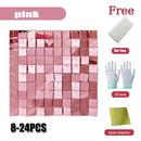 Square glitter wall background with shiny decorative panels,