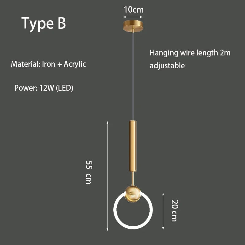 Pendant Lamp Bedroom Bedside Lamp Modern Minimalist Nordic Light Luxury Chandelier Restaurant TV Background Wall Chandelier