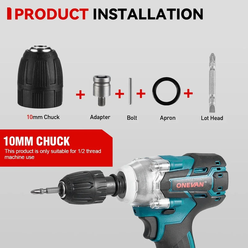 ONEVAN Electric Impact Wrench Hexs Socket Adapter Kit 1/2" Drill Chuck Drive Set for Electric Wrench Screwdriver Standard Socket