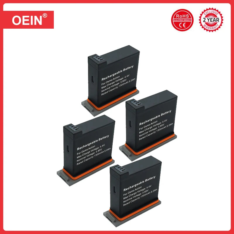 Batteries for DJI Osmo Action Camera Battery - 1300mAh Channel USB Charger bateria For DJI Osmo Action Camera Accessories. - 4Pcs