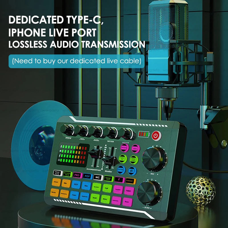 F998/V8S Sound Card Microphone Sound Mixer Live Sound Card Board Audio Mixing Console Amplifier Live Broadcast Podcast Condenser