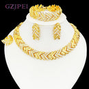 GZJPEI Fashion Crystal Jewelry Set Luxury Gold Plated Necklace Bracelet Wheat Ear Earring Ring Nigeria Wedding Gift 2025 New