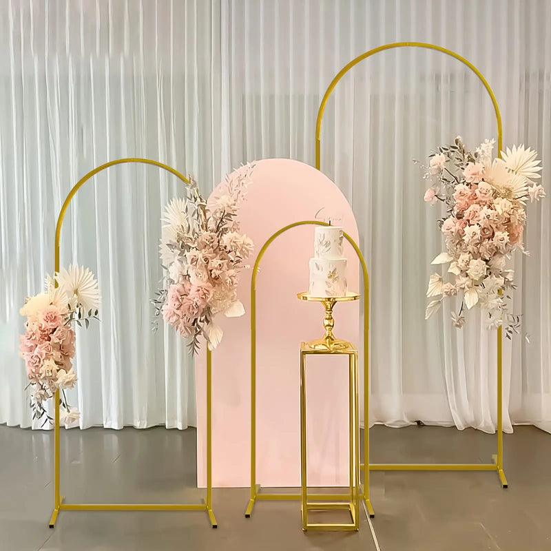 Set of 3 gold metal wedding arch backdrop stands