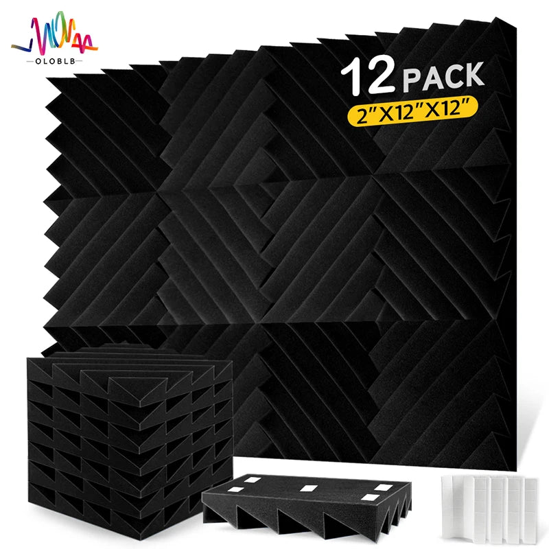 Studio Acoustic 12 Pcs, Self-adhesive Acoustic Insulation Wall Panels Foam Padding, Musical Recording Studio Home Decoration