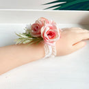 Bride groom wedding accessories wrist corsage bracelet cuff flower bridesmaid boutonniere Men Pins Silk Roses Artificial Flowers