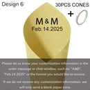 Personalized wedding confetti cones with names and date,