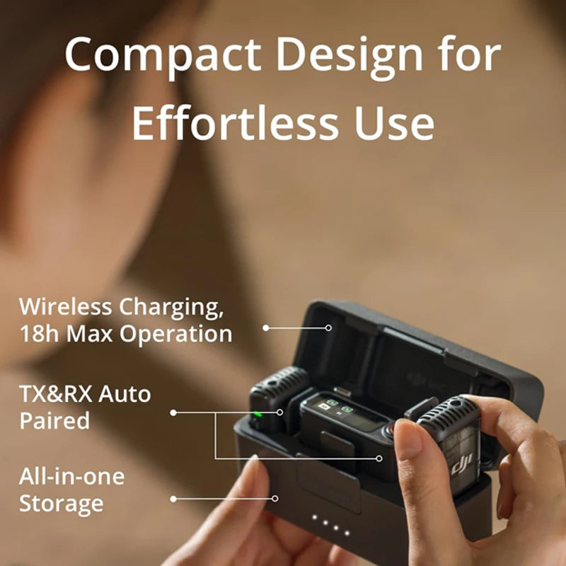 DJI Mic 2 Wireless Microphone with Intelligent Noise Cancelling 32-bit Float Internal Recording Optimized Sound 250m Range