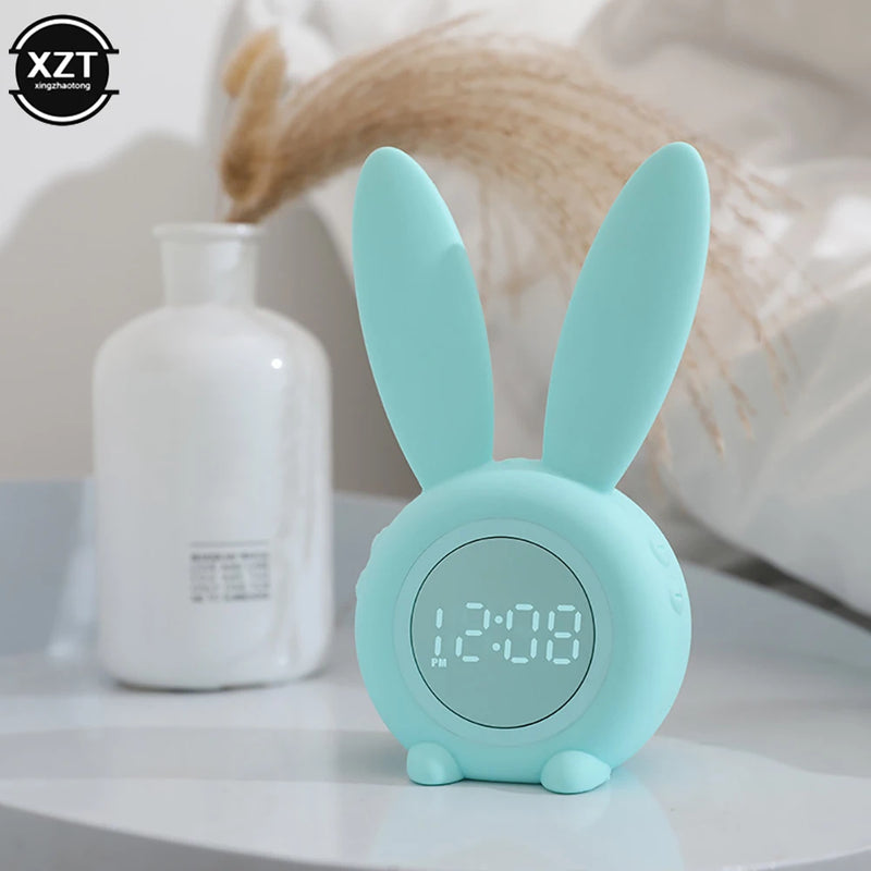 Mini Cartoon LED Digital Alarm Clock Electronic LED Display Sound Control  Cute Rabbit Night Lamp Desk Rechargeable Clock