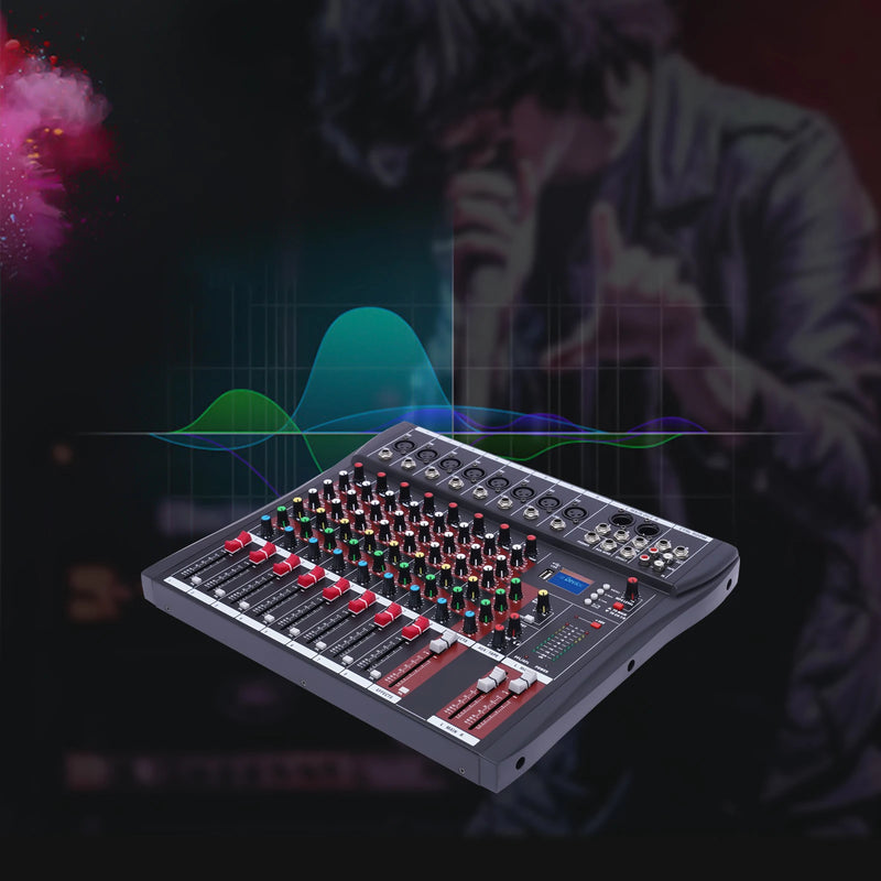 8 Channel Audio Mixer, Bluetooth Studio Mixer Audio DJ Sound Board Controller with USB for Professional and Beginners