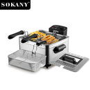 Electric Deep Fryer with Lid 5 Liters Capacity, Temperature Control,View Window,Three Frying Baskets,2000W. - Houselin