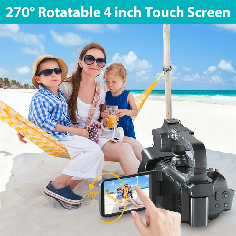 Câmera Camcorders 64MP Streaming Câmera 4.0"Touch Screen, Digital Video Câmeras Photography, YouTube Camcorder 6K Ultra HD. - KOMERY