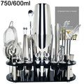 Boston Cocktail Shaker Bar Tools Wine Mixer Set Bartender Cocktail Shaker Tool Kit with Holder. - 13-22Pcs 750ml 600ml