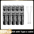 Type-C Rechargeable Lithium Battery for Camera Remote Control Smart Door Lock Microphone Mouse. - 3400mWh 1.5V AA USB