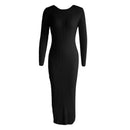 Bodycon Knit Dress Long Sleeve Crew Neck Ribbed Dress Slim Fit Long Dress