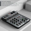 4 Channel Audio Mixer 48V Phantom Power USB Studio Sound Mixers Bluetooth DJ Console Mixing for Karaok