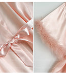 White bridal robe with feathers for wedding, satin robe for women,