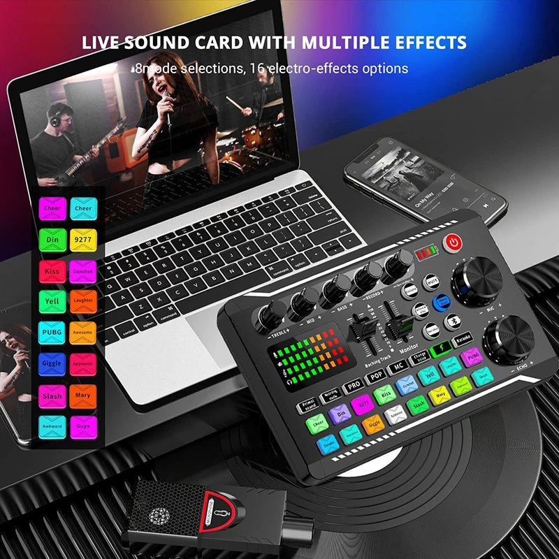 F998/V8S Sound Card Microphone Sound Mixer Live Sound Card Board Audio Mixing Console Amplifier Live Broadcast Podcast Condenser