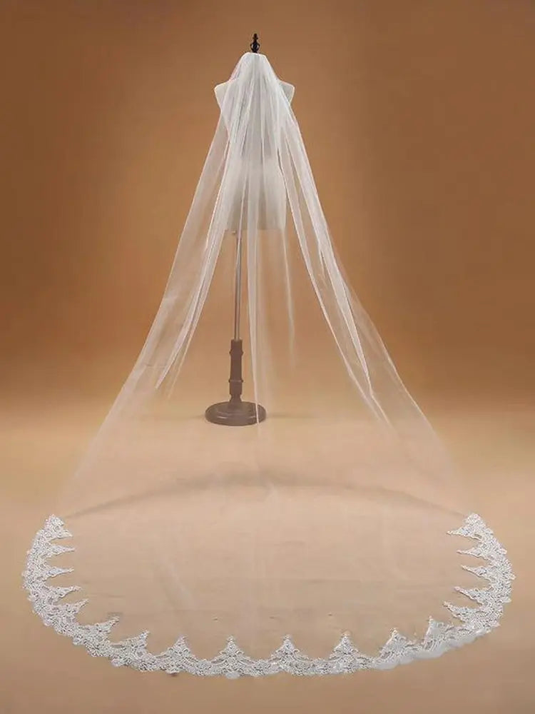 Voile Mariage 3M One Layer Lace Edge White Ivory Cathedral Wedding Veil Long Bridal Veil Cheap Wedding Accessories Veu de Noiva