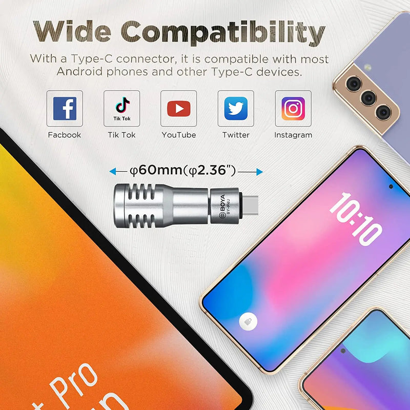 BOYA BY-P4U Omnidirectional Condenser Plug and Play Microphone Type-C Mini Mic for Android Smartphone Tablets Vlog Broadcast