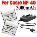 Battery + Charger For Casio Exilim EX-Z600 EX-Z750 Z1000 Z1050 Z1080 FC100 FC150 P505 P600 P700 Camera. - 2000mAh NP-40 NP40 CNP-40