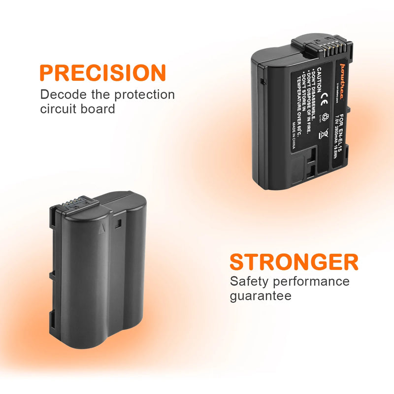 Camera Battery For Nikon DSLR D600 D610 D800 D800E D810 D850 D7000 D7100 D7200 L50. - 7V 2800mAh EN-EL15 ENEL15 EN EL15