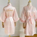White bridal robe with feathers for wedding, satin robe for women,