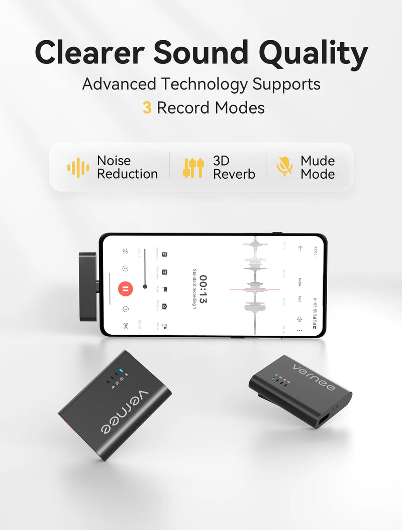 vernee M1 Wireless Lavalier Microphone with Charging Case Short Video Recording Mini Mic for iPhone/iPad/Android