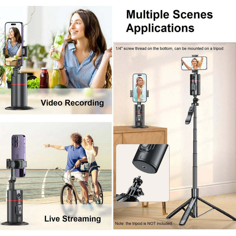 Auto Face Tracking Tripod 360° Rotation, AI Follow-up Selfie Desktop Face Tracking Phone Holder Gimbal Stabilizer for Phone