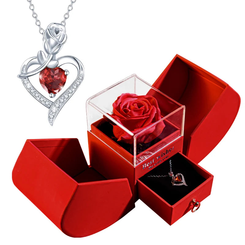Gift for women, gift box with eternal rose and heart necklace, jewelry box