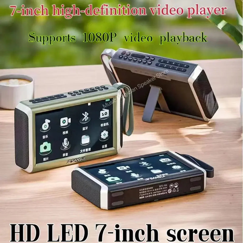 Portable Wireless Bluetooth Speaker 7-inch HD Screen Sound Box FM Radio As a Gift for the Elderly Multi-functional Music Player