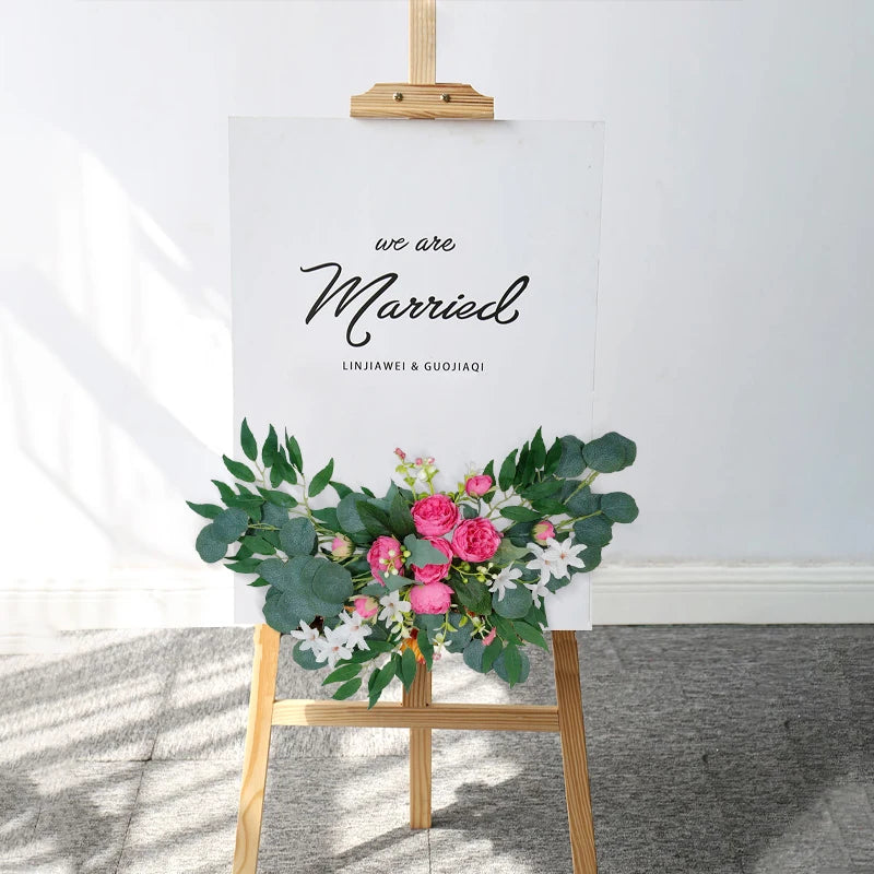 1PC Artificial Wedding Arch Flowers Boho Red Rose Eucalyptus Garland Drapes Home Decoration Wedding Decorations Welcome Sign