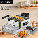 Electric Deep Fryer with Lid 5 Liters Capacity, Temperature Control,View Window,Three Frying Baskets,2000W. - Houselin