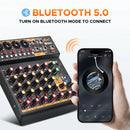 Debra Mini 6 6-Channel Audio Mixer DJ Console with Bluetooth 5.0 OTG Reverb 48V Sound Card for PC Recording, Webcasting