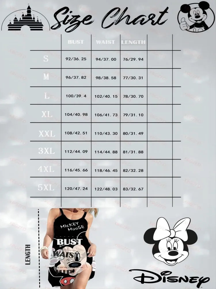 Women's Beach Dresses Disney-Mickey Minnie Dresses for Women 2025. Summer Fashion Sling Print Sexy Skinny Seaside Casual Oversize